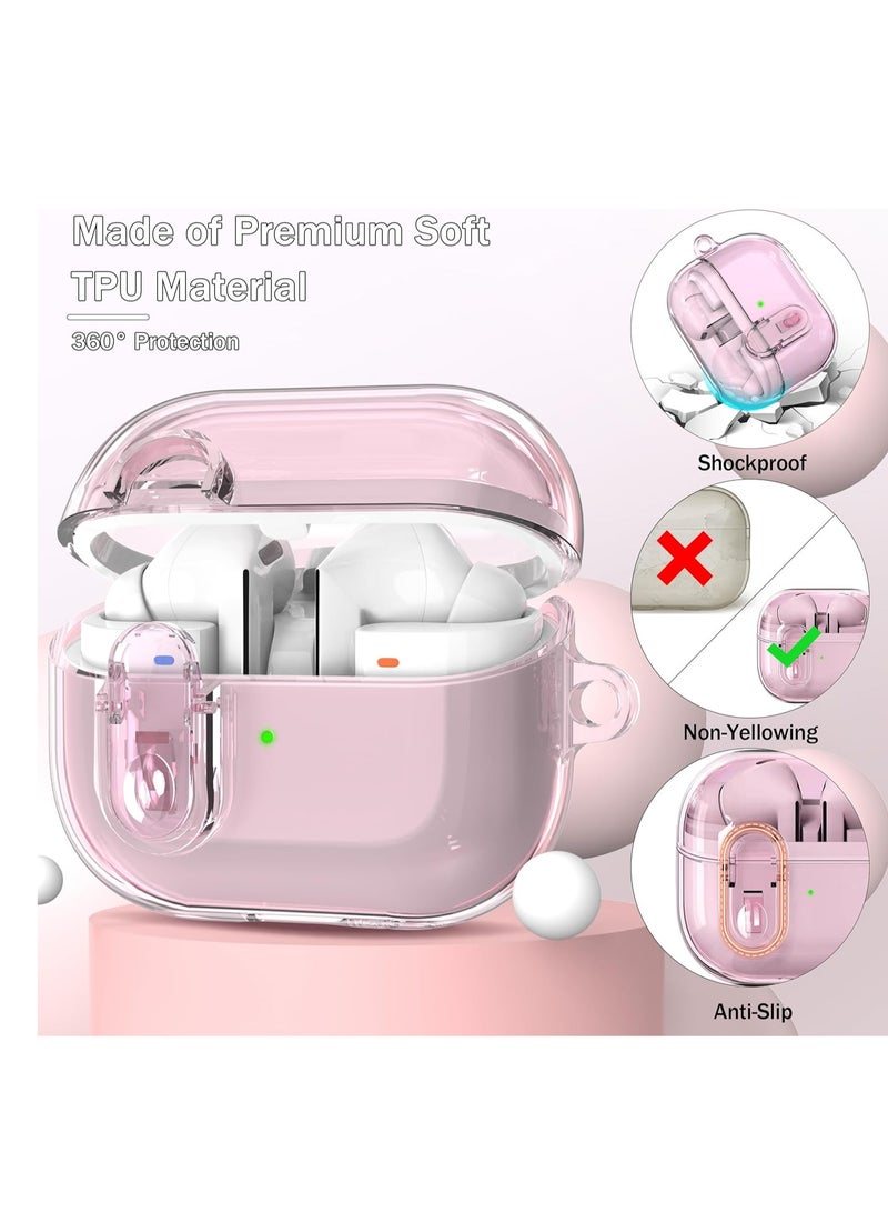 Case for Samsung Galaxy Buds 3 and Galaxy Buds 3 Pro 2024, Rugged Shockproof Soft Clear Case with Security Locking Clip and Cleaning Kit, Clear Pink  - Image 4