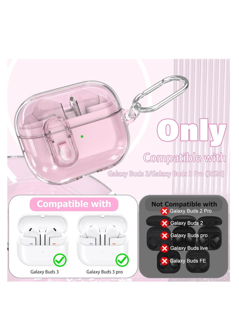 Case for Samsung Galaxy Buds 3 and Galaxy Buds 3 Pro 2024, Rugged Shockproof Soft Clear Case with Security Locking Clip and Cleaning Kit, Clear Pink  - Image 5