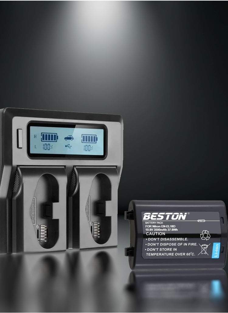 Beston Battery for Nikon EN-EL18D: Advanced rechargeable battery tailored for Nikon cameras utilizing EN-EL18D.