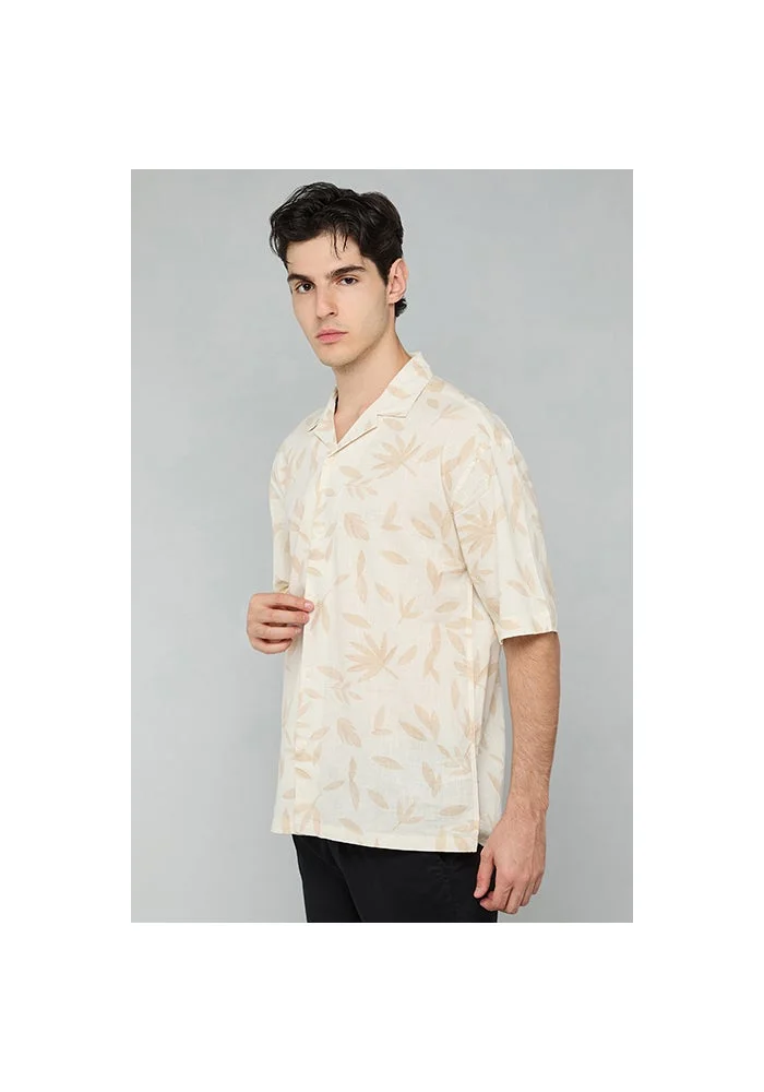 أر أند بي Patterned Shirt with Revere Collar and Short Sleeves
