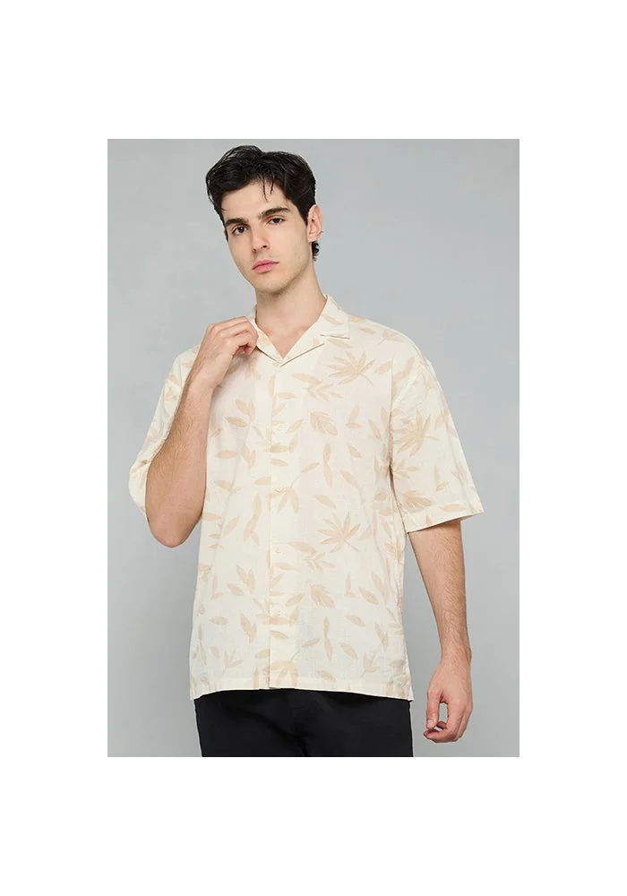 أر أند بي Patterned Shirt with Revere Collar and Short Sleeves
