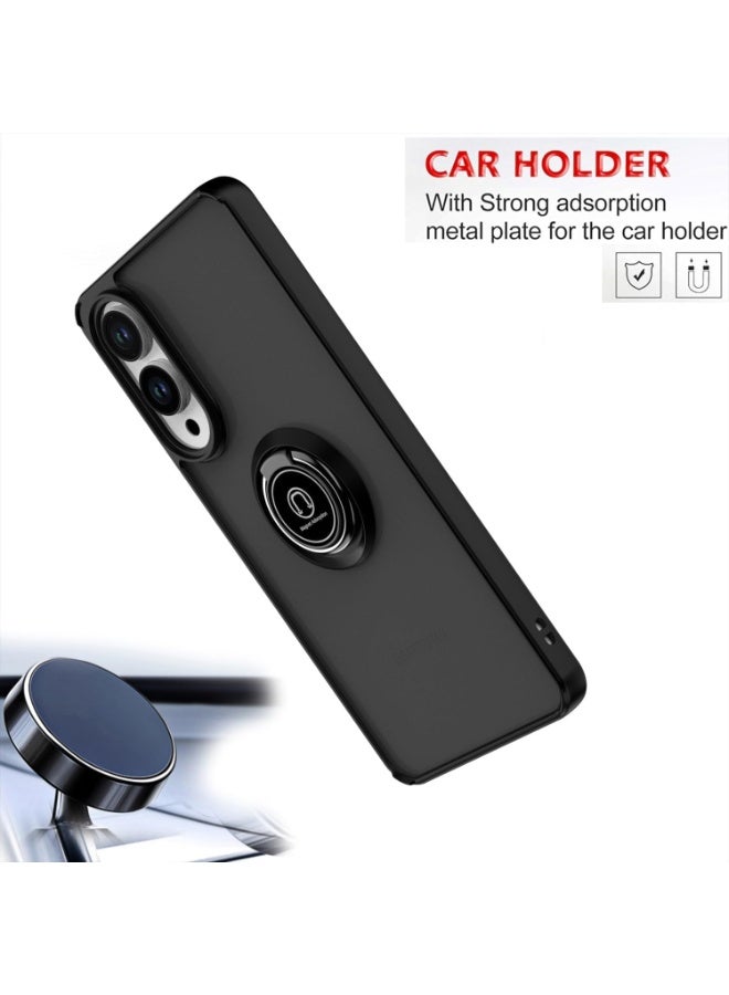Case for Samsung Galaxy S25 Edge Rotational Metal Ring Kickstand Cover Shockproof Bumper Matte Finish Hard Back Case Anti Fingerprint Magnetic Car Mount Cover - Image 2