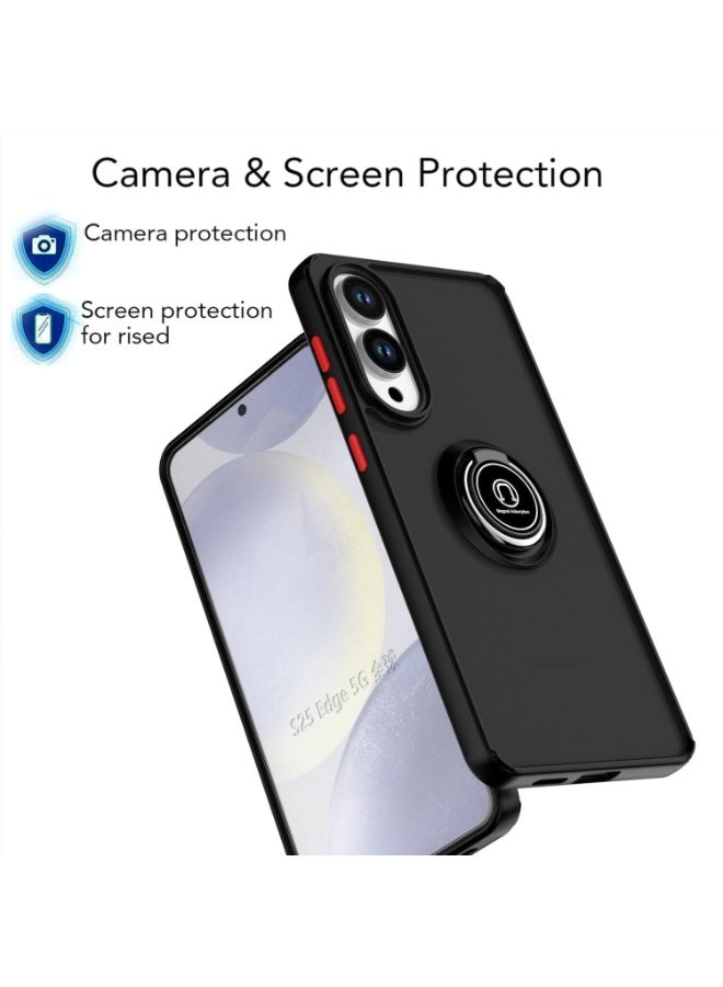 Case for Samsung Galaxy S25 Edge Rotational Metal Ring Kickstand Cover Shockproof Bumper Matte Finish Hard Back Case Anti Fingerprint Magnetic Car Mount Cover - Image 5