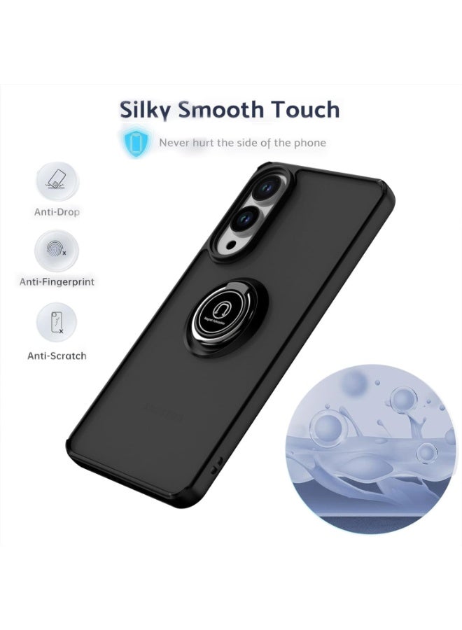 Case for Samsung Galaxy S25 Edge Rotational Metal Ring Kickstand Cover Shockproof Bumper Matte Finish Hard Back Case Anti Fingerprint Magnetic Car Mount Cover - Image 4