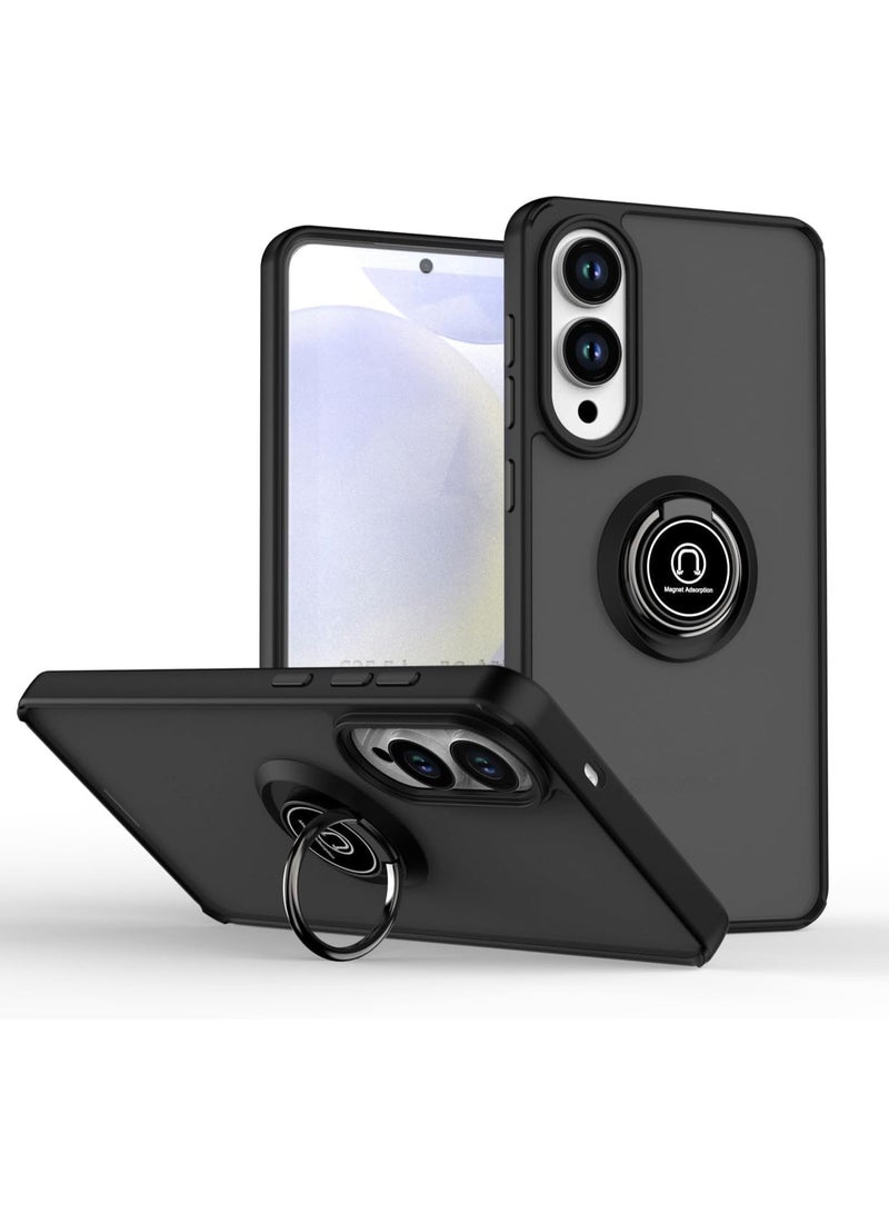 Case for Samsung Galaxy S25 Edge Rotational Metal Ring Kickstand Cover Shockproof Bumper Matte Finish Hard Back Case Anti Fingerprint Magnetic Car Mount Cover - Image 1