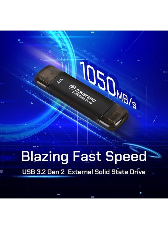 ترانسيند 11 Transcend 310C 1TB USB C & USB A External Portable SSD, Up to 1,050 MB/s, 5 Yr Warranty, Black, for iPhone 15 pro max, MacBook, Ipad, Laptop and Desktop TS1TESD310C - Image 3