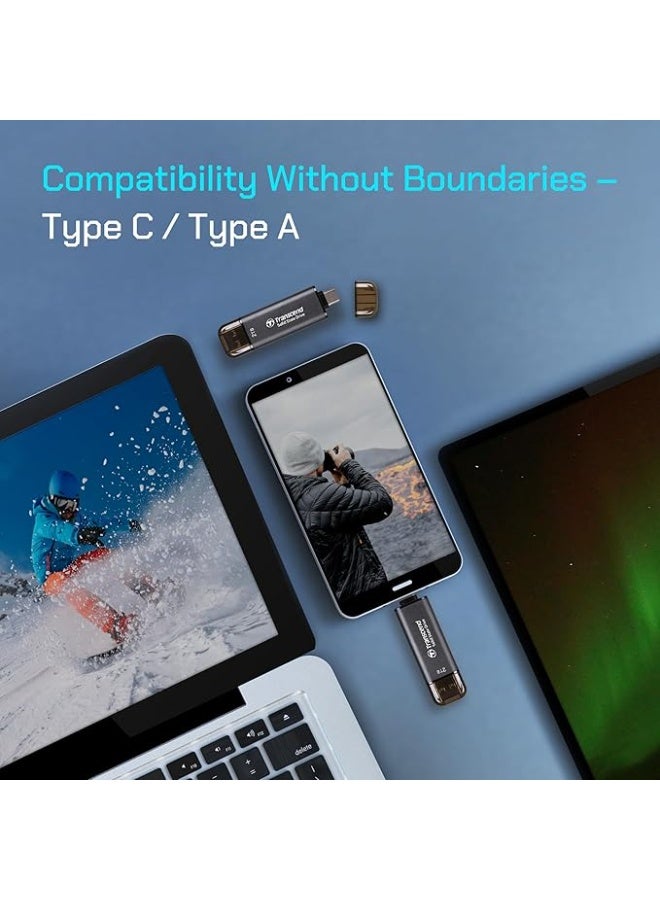 ترانسيند 11 Transcend 310C 1TB USB C & USB A External Portable SSD, Up to 1,050 MB/s, 5 Yr Warranty, Black, for iPhone 15 pro max, MacBook, Ipad, Laptop and Desktop TS1TESD310C - Image 4