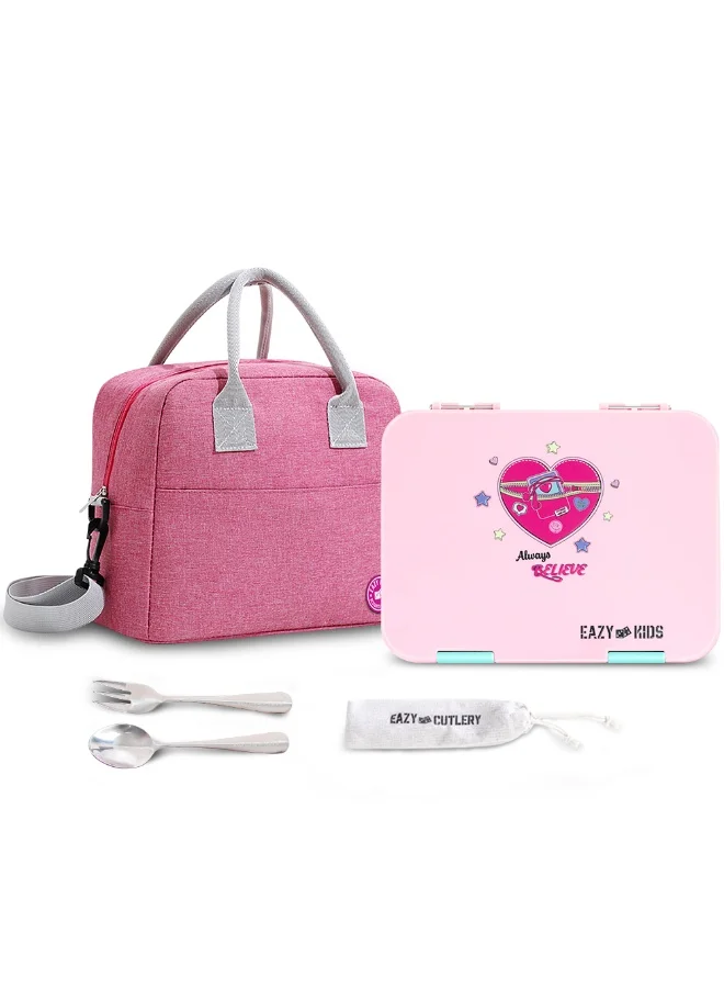 Eazy Kids Eazy Kids Convertible Bento Lunch Box w/ Insulated Lunch Bag – Always Believe Pink