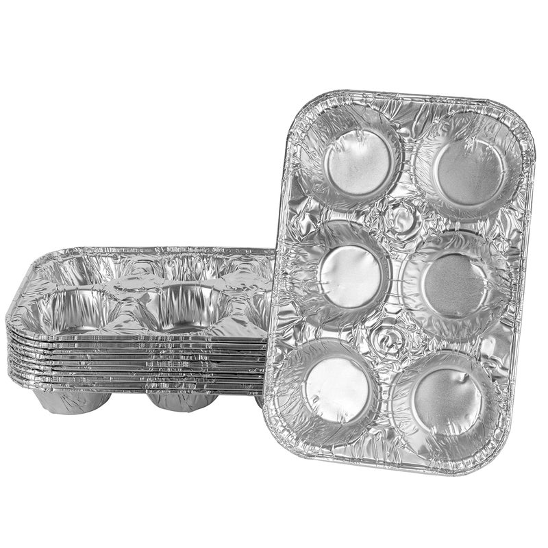 PLASTICPRO Aluminum Foil Muffin Pans Reusable and Disposable Holds 6 CupcakesMuffin Pie foil Pan Pack of 10