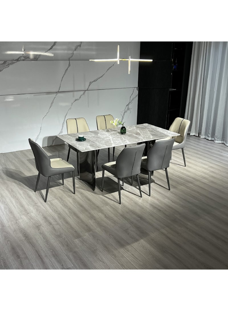Home Box Titanium Sintered Stone Top 7-Piece 6-Seater Dining Table Set 180 x 75 x 90 cm - Image 1