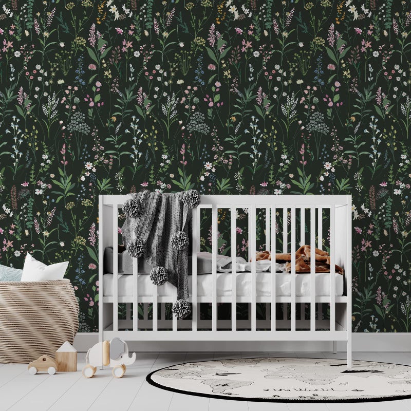 JiffDiff Floral Wallpaper Peel and Stick Farm Floral 472" x 17.3" Wildwood Wall Paper Dark Stick on Wallpaper Self Adhesive Contact Paper Coverage 56 sq.ft - Image 3