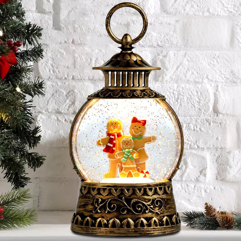 Aixuler Christmas Snow Globe,Gingerbread Man Musical Snow Globe Lantern Lights with 6H Timer Battery & USB Powered, Retro Style Holiday Glitter Globe for Xmas Home Decoration Holiday Party Gifts - Image 1