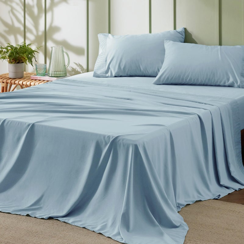 Bedsure Full Size Bed Sheets - 4 Pieces Soft Full Sheet Set - Breathable & Cooling - Hotel Luxury - Easy Care Polyester Microfiber Bedding for Women, Men, Light Blue - Image 1