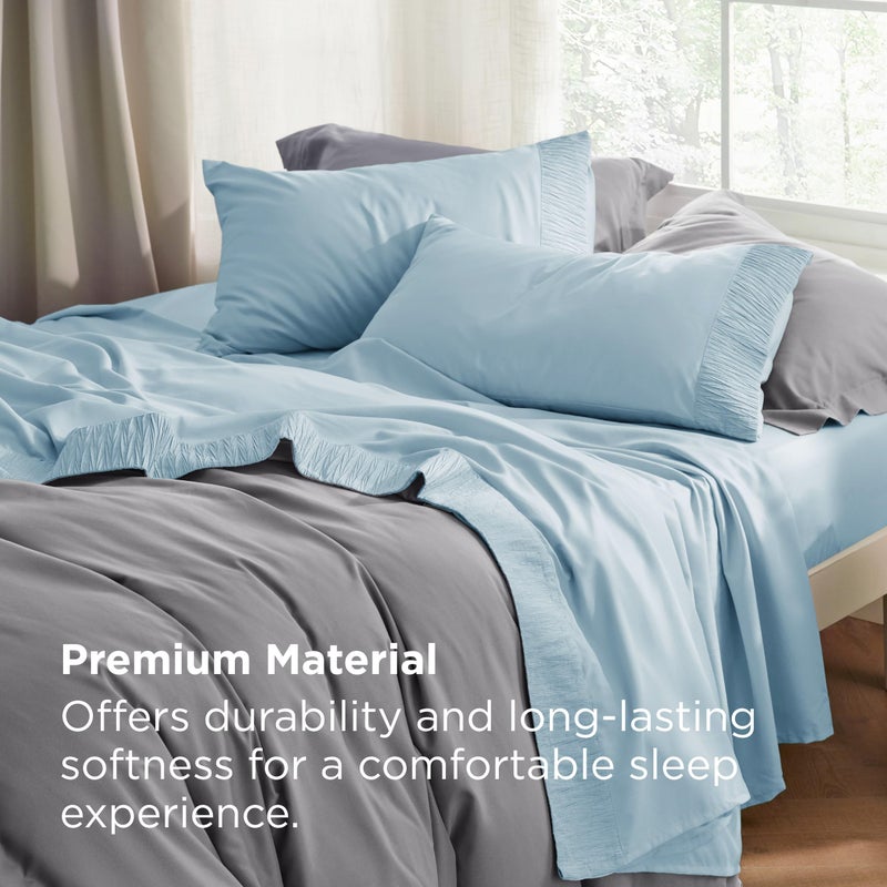 Bedsure Full Size Bed Sheets - 4 Pieces Soft Full Sheet Set - Breathable & Cooling - Hotel Luxury - Easy Care Polyester Microfiber Bedding for Women, Men, Light Blue - Image 5