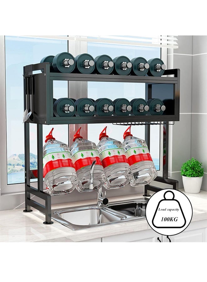 FUMES Over-Sink Kitchen Rack with Space-Saving Dish Drying and Storage Organizer with Utensil Hooks with Cover - Image 4
