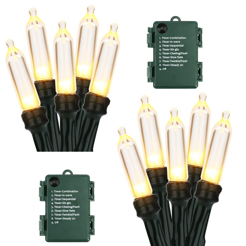 BrizLabs Battery Christmas Lights 2 Pack 1794ft 50 LED Warm White Christmas Lights Green Wire Christmas String Light IndoorOutdoor 8 Modes Decorative Holiday Light for Xmas Tree Wreath Wedding