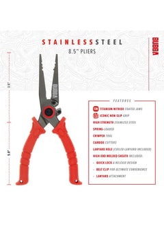 Bubba BUBBA 8.5" Stainless Steel Pliers with Non-Slip Handle, Spring Loaded with Crimping Tools and Anvil Cutters Lanyard Hole and Sheath  - Image 3