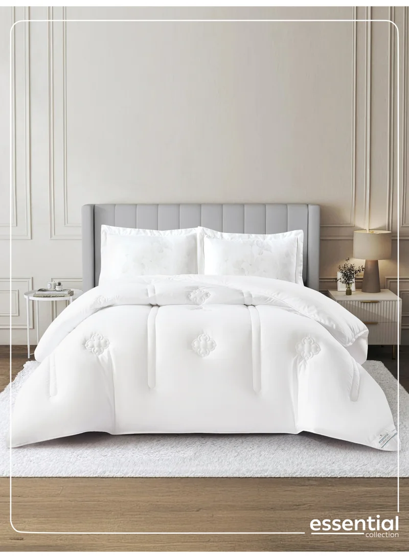 دوناتيلا طقم مفرش سرير 5 قطع مزود بستايل الكشكش على اطراف اللحاف وبحشوة قابلة للأزالة، مقاس مزدوج 260×240 سم، ابيض