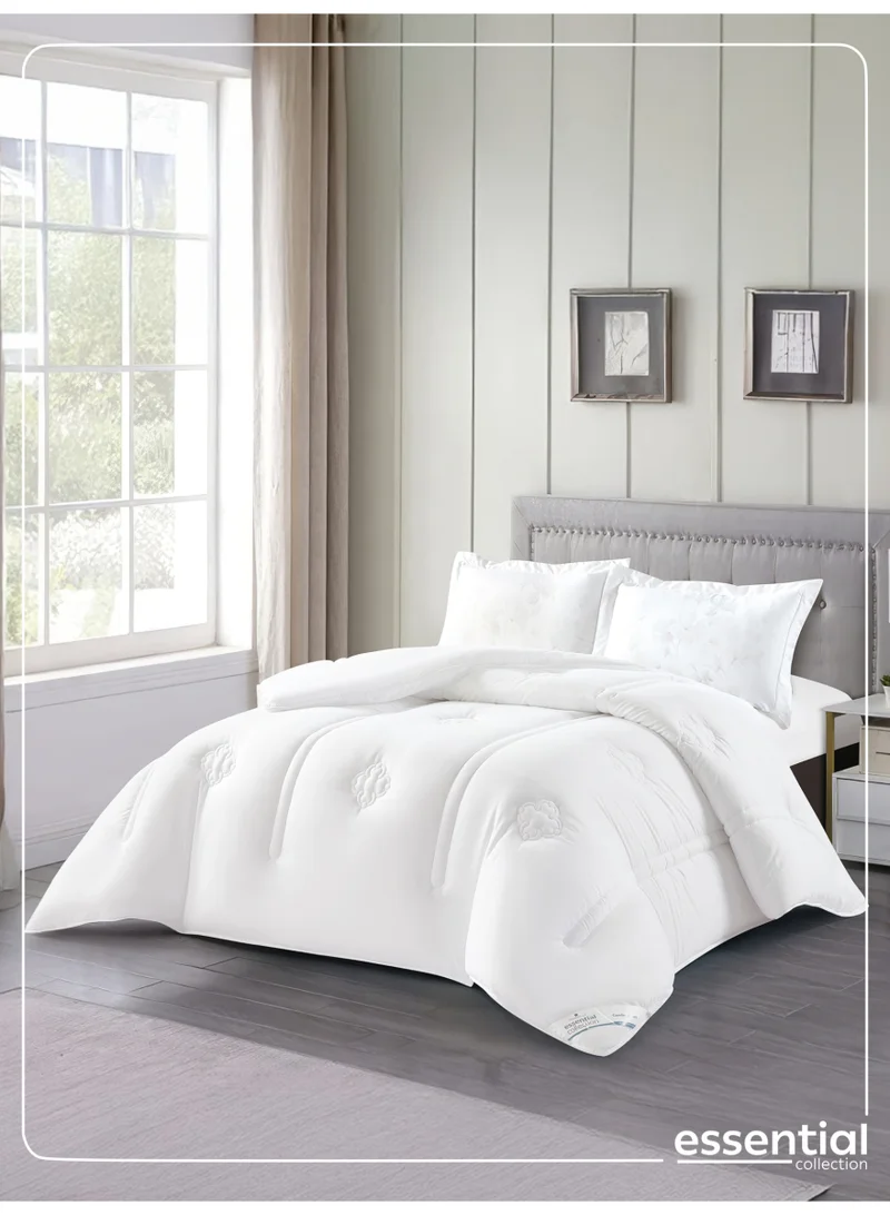 دوناتيلا طقم مفرش سرير 5 قطع مزود بستايل الكشكش على اطراف اللحاف وبحشوة قابلة للأزالة، مقاس مزدوج 260×240 سم، ابيض