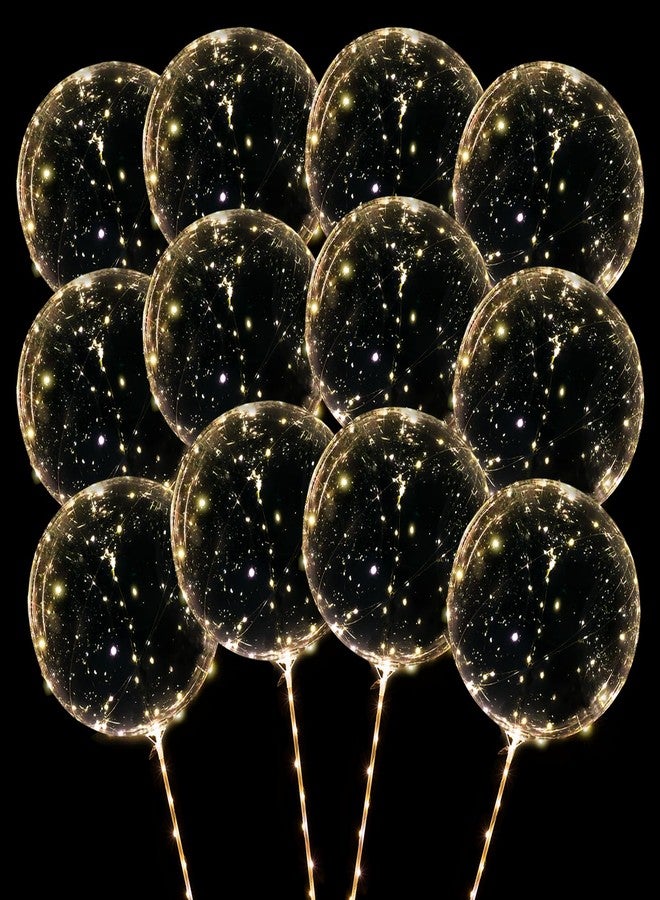 ComboJoy 12 Pack Big Light Up BOBO Led Balloons with Sticks - Clear Balloons with Lights, Glow in the Dark, Flicker in the Daylight - Perfect Glow Party Supplies for Birthday, Wedding, Graduation - Image 1
