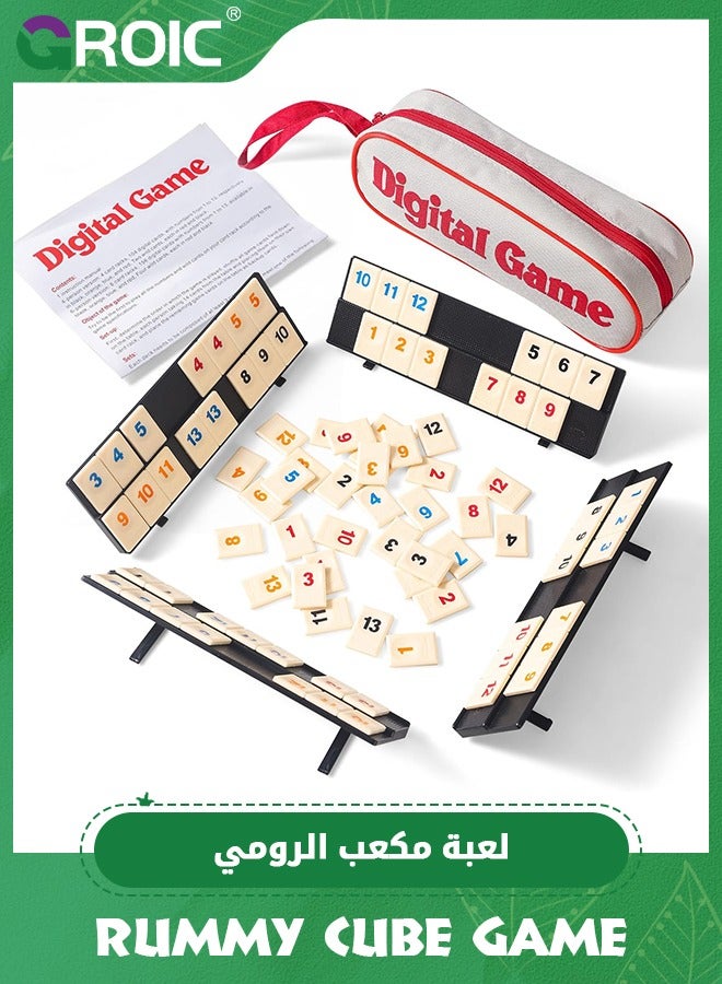 GROIC Rummy Cube Game with 4 Racks, 106 Rummy Cube Game Set with Portable Case, Rummy Tiles Travel Set with 4 Tiles Holders, Family Classic Board Games Learning Puzzle Games for Kids & Aldults - Image 1