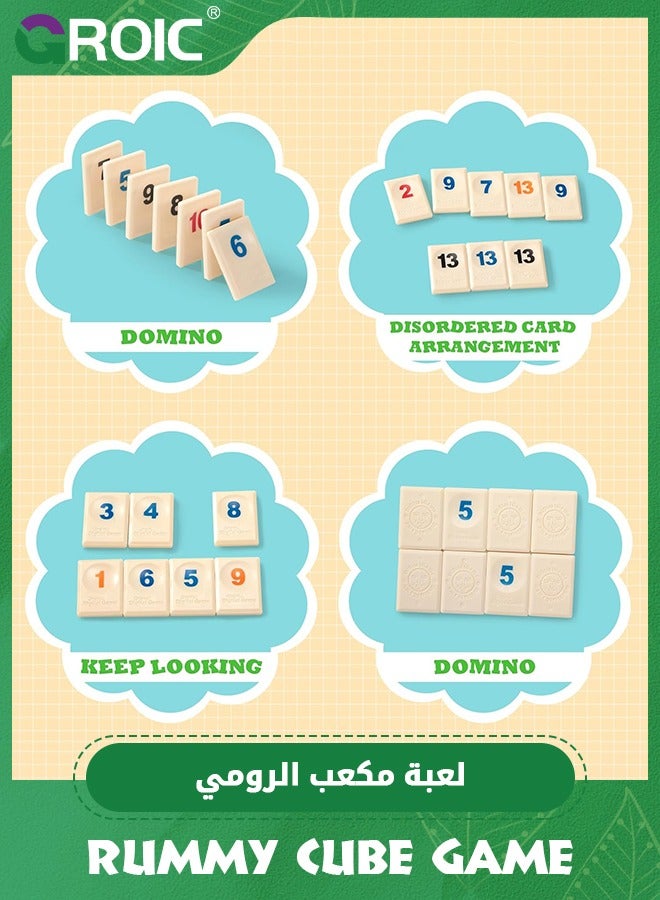 GROIC Rummy Cube Game with 4 Racks, 106 Rummy Cube Game Set with Portable Case, Rummy Tiles Travel Set with 4 Tiles Holders, Family Classic Board Games Learning Puzzle Games for Kids & Aldults - Image 4
