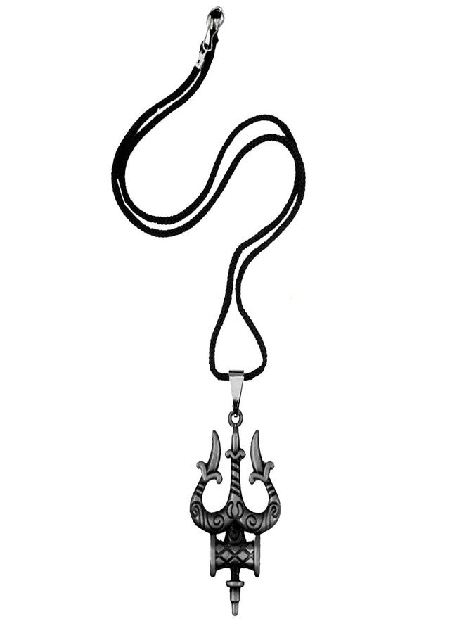 AFH قلادة AFH Trishul Damaru Lord Shiva Grey Locket Cord Chain للرجال والنساء - Image 1