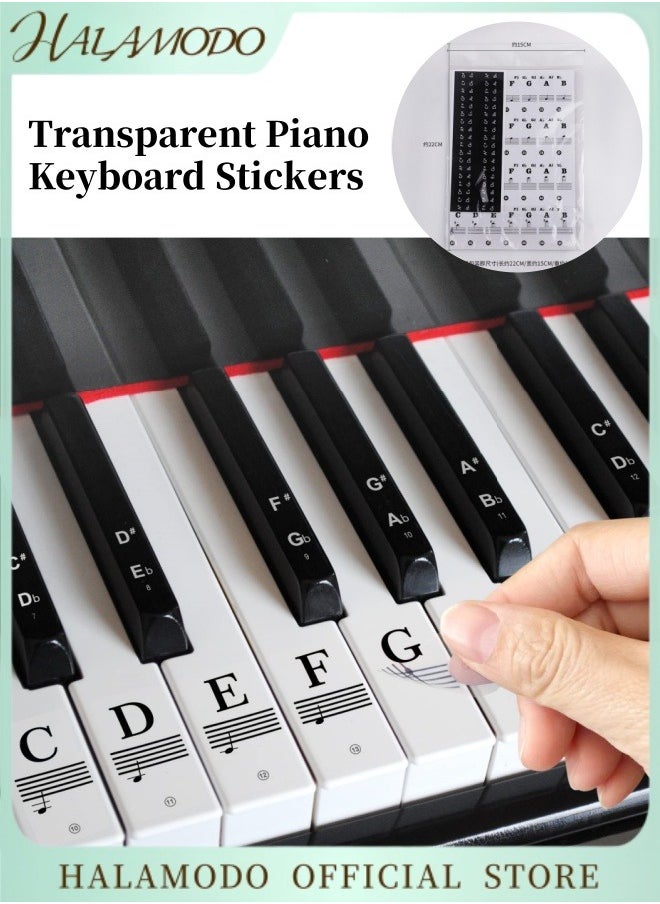 HALAMODO Transparent Piano Keyboard Stickers PVC Sticker Labels Piano Note Stickers Small Piano Accessories Removable Piano Keyboard Letters Great Visual Tool for Beginners and Kids  - Image 1