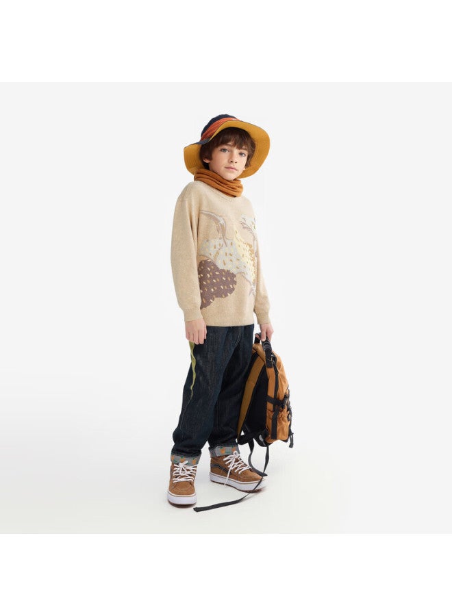 Mqd Boys' Crew Neck Pure Cotton Sweater  Autumn New Korean Style Colorblock Jacquard Knitwear - Image 3