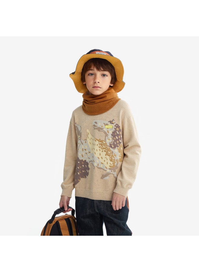 Mqd Boys' Crew Neck Pure Cotton Sweater  Autumn New Korean Style Colorblock Jacquard Knitwear - Image 4