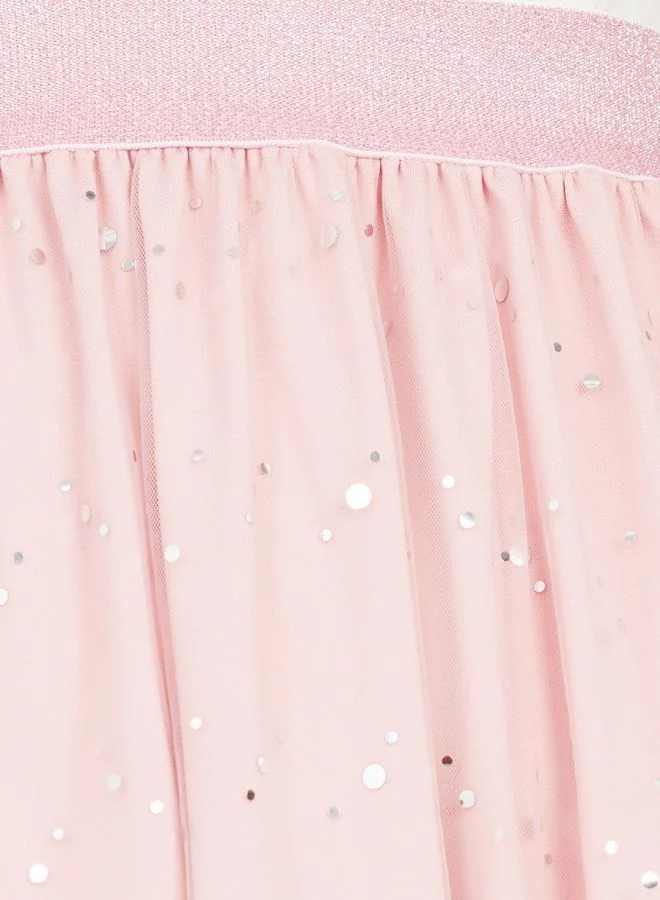 Styli Shimmer Tulle Midi Skirt