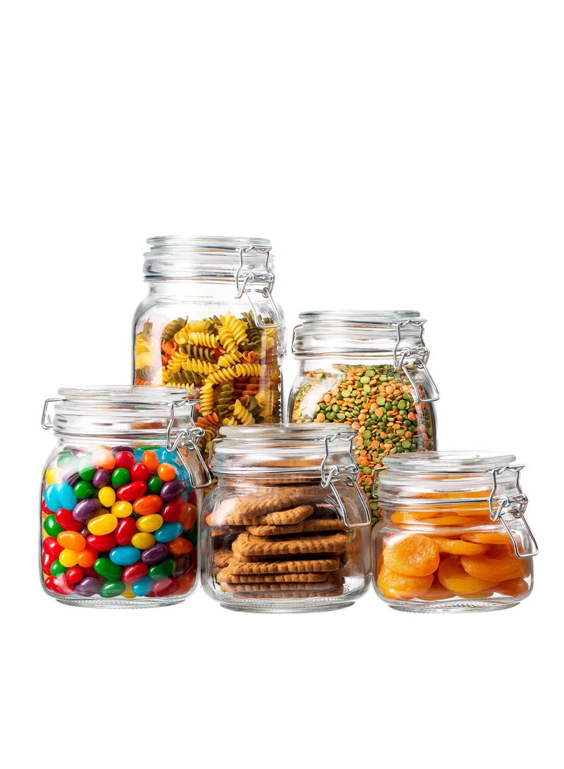 شو وو Set of 5 Airtight Glass Kitchen Jars with Lids For Food Storage Organising and Canning Containers 500ml 750ml 1000ml 1500ml 2000ml - Image 1