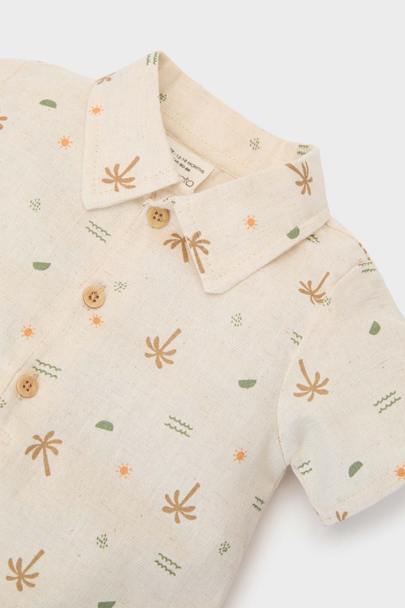 DeFacto Beige BabyBoy Baby Boy Palm Patterned Linen 2 Piece Set Casual - Image 2