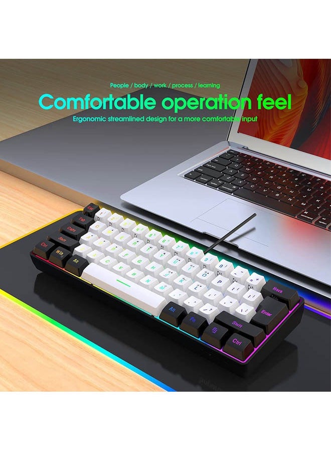 Rock Pow - 60% Wired Gaming Keyboard, RGB Backlit Ultra-Compact Mini Keyboard, Waterproof Small Compact 61 Keys Keyboard for PC/Mac Gamer, Typist, Travel, Easy to Carry on Business Trip - Image 1