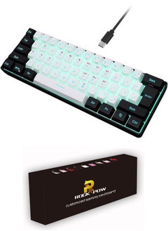 Rock Pow 60% Wired Gaming Keyboard, RGB Backlit Ultra-Compact Mini Keyboard, Waterproof Small Compact 61 Keys Keyboard for PC/Mac Gamer, Typist, Travel, Easy to Carry on Business Trip  - Image 1