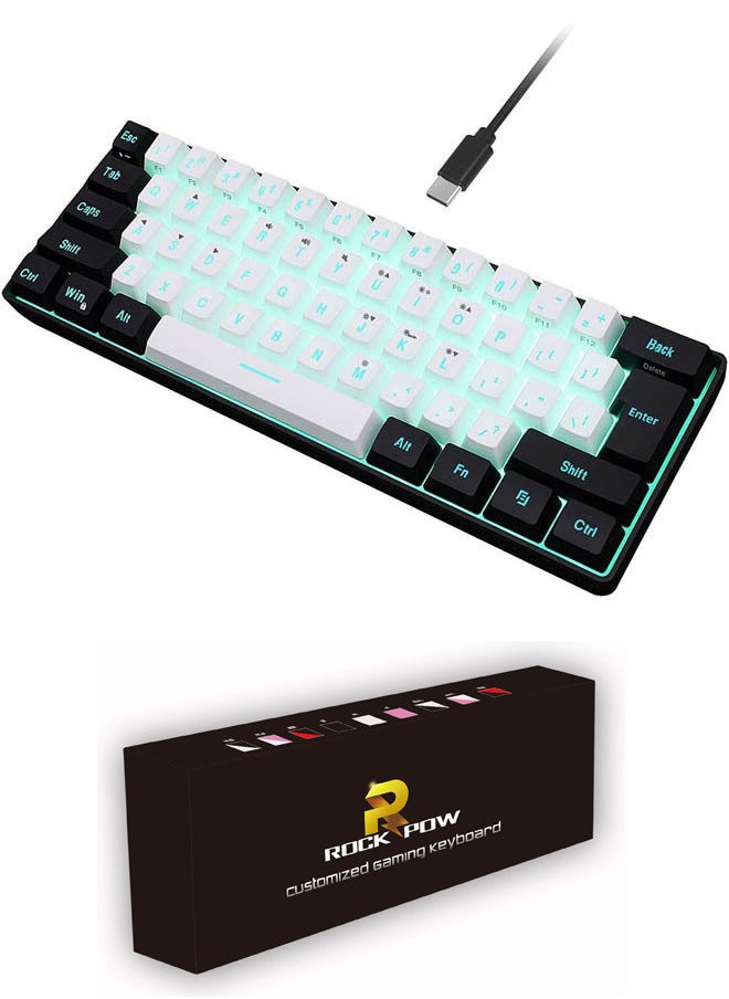 Rock Pow - 60% Wired Gaming Keyboard, RGB Backlit Ultra-Compact Mini Keyboard, Waterproof Small Compact 61 Keys Keyboard for PC/Mac Gamer, Typist, Travel, Easy to Carry on Business Trip - Image 1