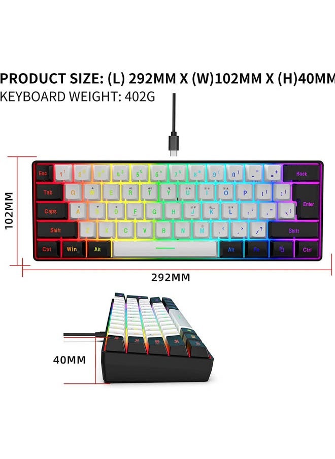 Rock Pow - 60% Wired Gaming Keyboard, RGB Backlit Ultra-Compact Mini Keyboard, Waterproof Small Compact 61 Keys Keyboard for PC/Mac Gamer, Typist, Travel, Easy to Carry on Business Trip - Image 1