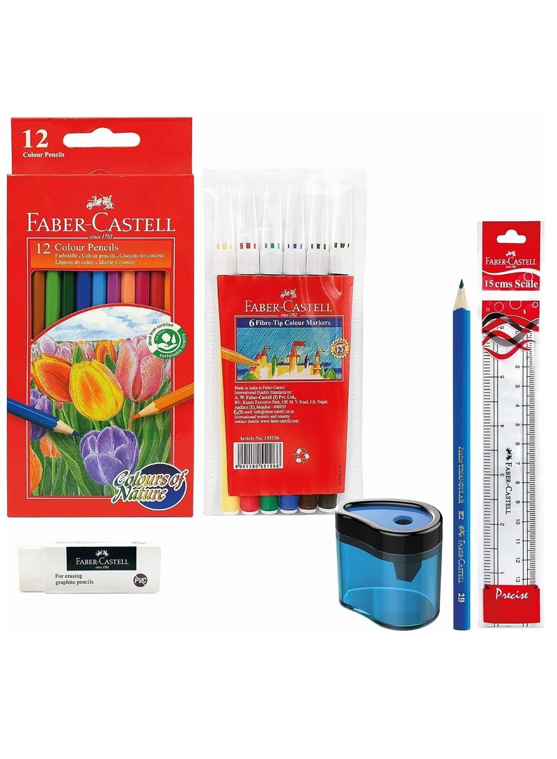 FABER-CASTELL مجموعة أدوات مكتبية مدرسية أساسية مكونة من 23 قطعة متعددة الألوان - Image 4