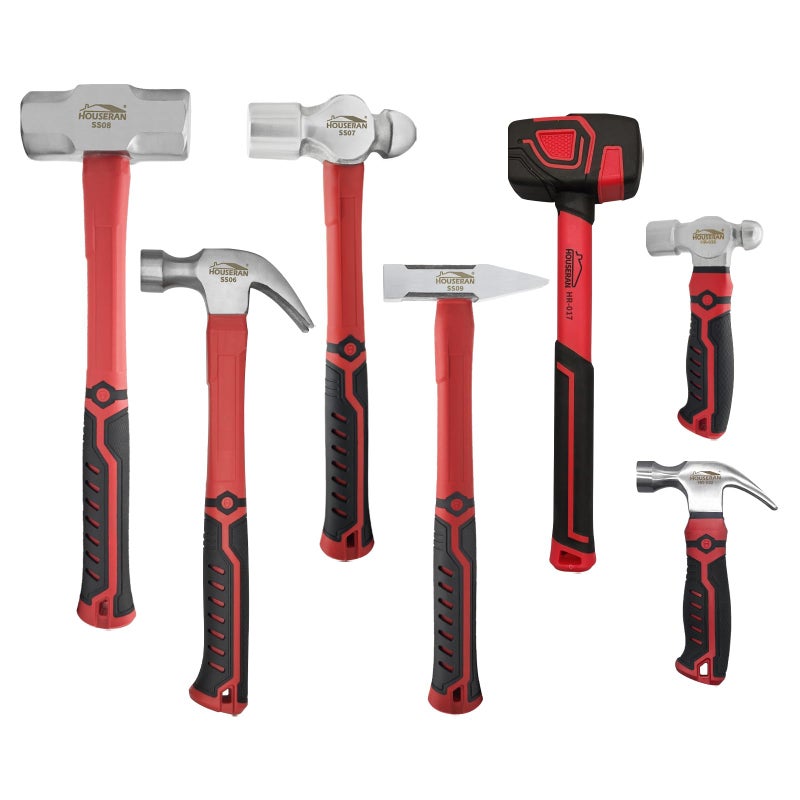 HOUSERAN 7-Pieces Hammer Set, 16 oz Claw Hammer, 12oz Claw Hammer, 13oz Ball Peen Hammer, 2 Lb Ball Peen Hammer, 3 Lb Sledge Hammer, Engineer Hammer, 10oz Rubber Mallet - Image 1