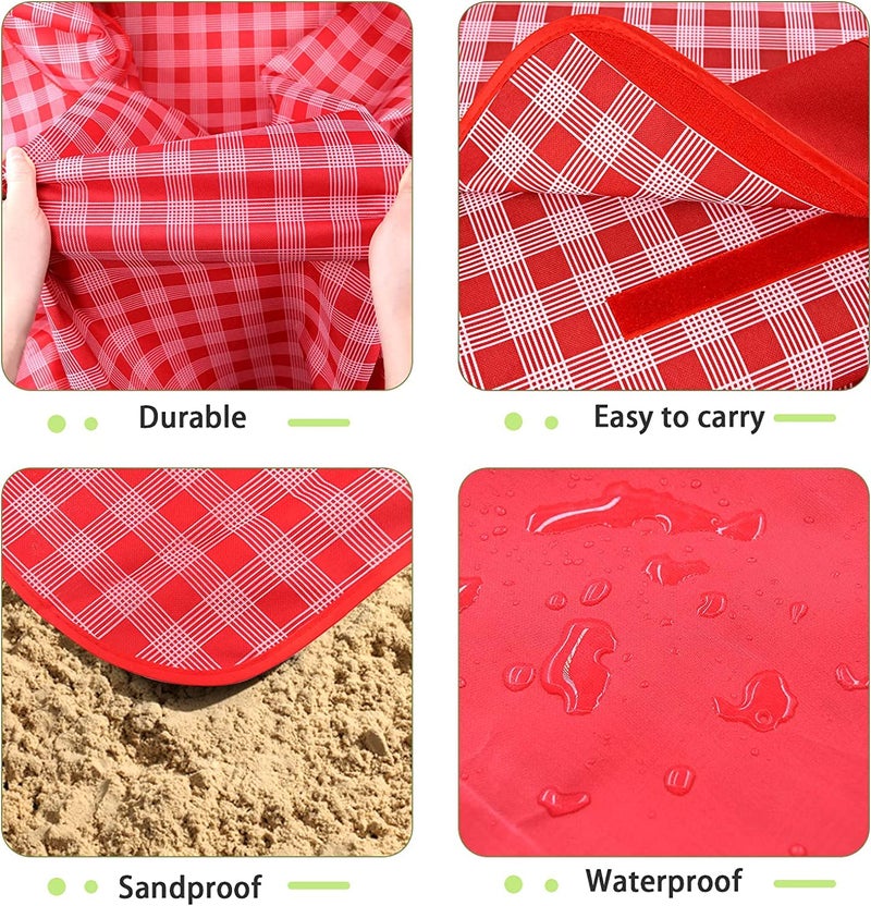 Afrodite Polyester Picnic Beach Camping Rectangular Blankets, Outdoor Picnic Mat For Family, Beach, Park, Travel, Camping, Hiking And Music Festivals With Bags(57" X 79") (Red) - Image 2
