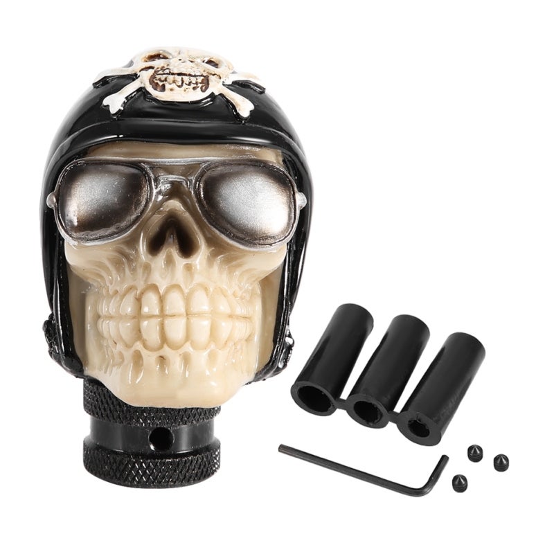 Manual Gear Shift Knob White Quality Eco-Friendly Resin - Exquisite Skeleton Skull Design - Universal Car Gear Knob for Most Manual Transmission Automotive Interior Upgrade - Image 1