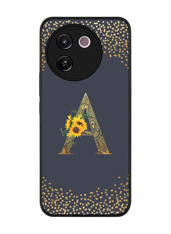 Stylizedd Rugged Black edge case for Vivo V30e, Slim fit Case Flexible TPU Gel Thin Cover - Custom Monogram Initial Letter Floral Pattern Alphabet - A (Grey ) - Image 1