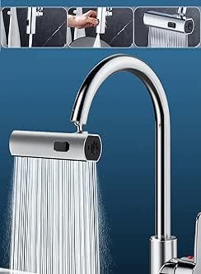 3 in 1 Waterfall Kitchen Faucet,360° Swivelling Anti-Splash Sink Faucet Sprayer Adapter,Waterfall Faucet with Pull Down Sprayer,Universal Tap Extender for Kitchen and Bathroom Sink and Wash Basin