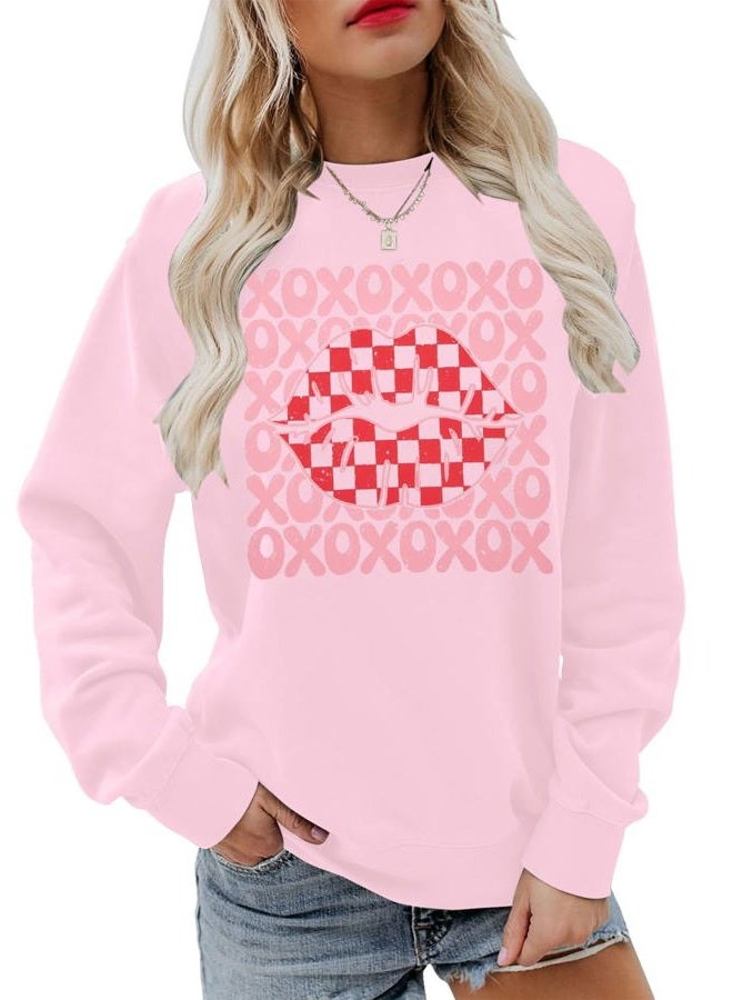 FAYALEQ Valentines Shirts for Women, Crewneck Sweatshirt with XOXO Lips Graphic, Valentines Day Pullover Gift, Pink, L - Image 4