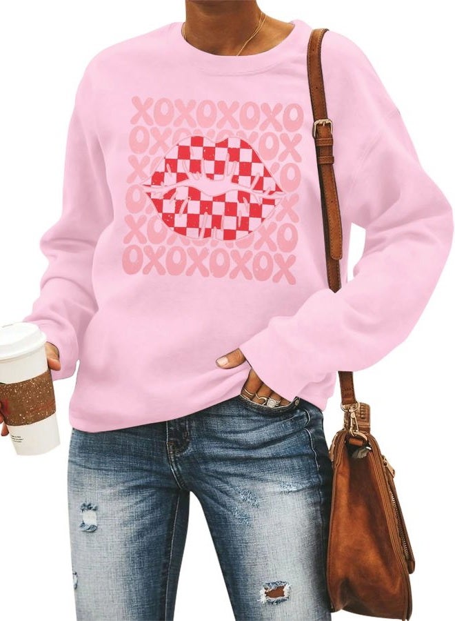 FAYALEQ Valentines Shirts for Women, Crewneck Sweatshirt with XOXO Lips Graphic, Valentines Day Pullover Gift, Pink, L - Image 5