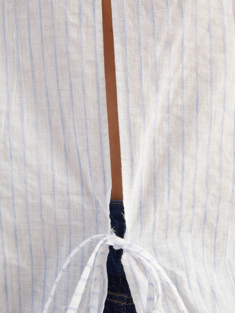 HICCUP Striped Pocket Tie Back Shirt