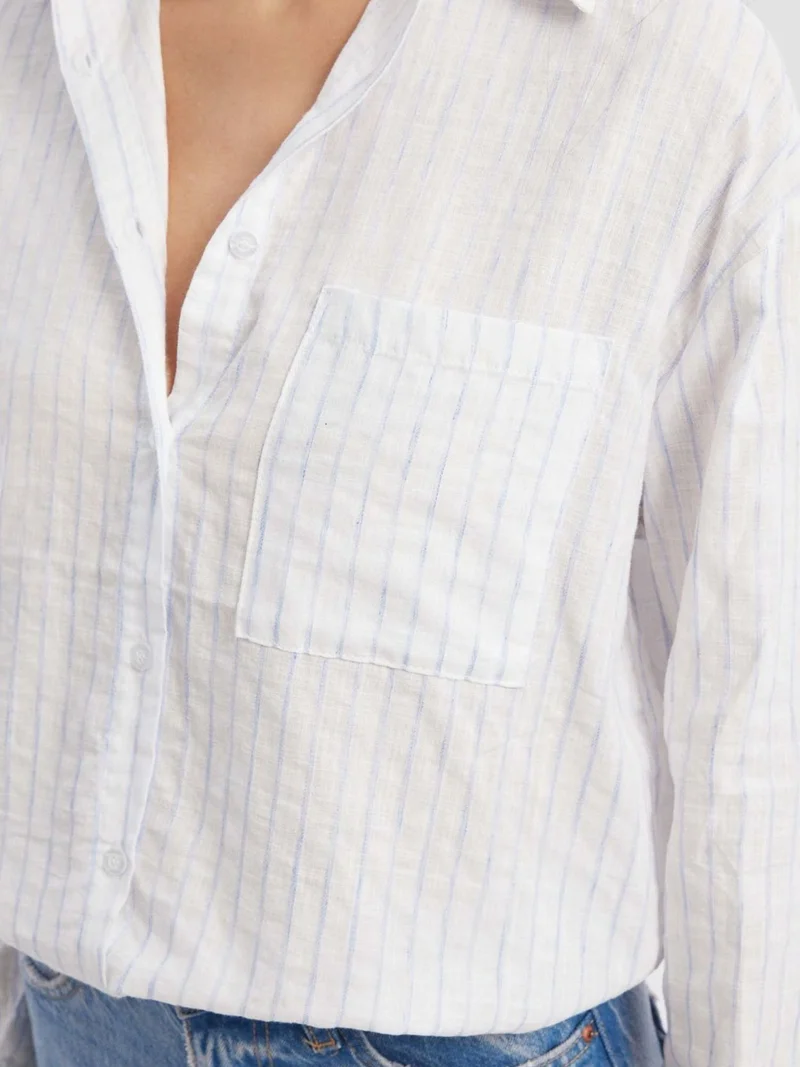 HICCUP Striped Pocket Tie Back Shirt