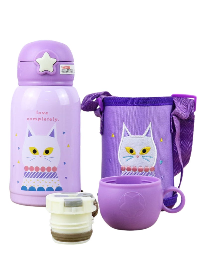 تويسو زجاجة مياه من الفولاذ المقاوم للصدأ من Twisoo مع غطاء من القش، قارورة معدنية معزولة بفراغ مزدوجة الجدران وقابلة لإعادة الاستخدام، زجاجة مياه رياضية مانعة للتسرب مع حزام كتف، للمشروبات الساخنة والباردة، 500 مل (أرجواني) - Image 1