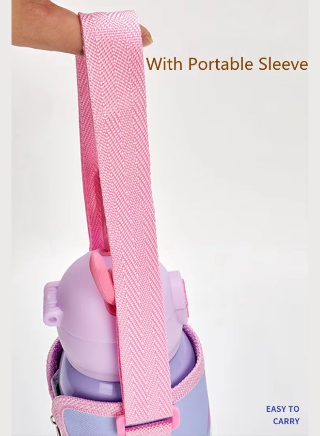 تويسو زجاجة مياه من الفولاذ المقاوم للصدأ من Twisoo مع غطاء من القش، قارورة معدنية معزولة بفراغ مزدوجة الجدران وقابلة لإعادة الاستخدام، زجاجة مياه رياضية مانعة للتسرب مع حزام كتف، للمشروبات الساخنة والباردة، 500 مل (أرجواني) - Image 4