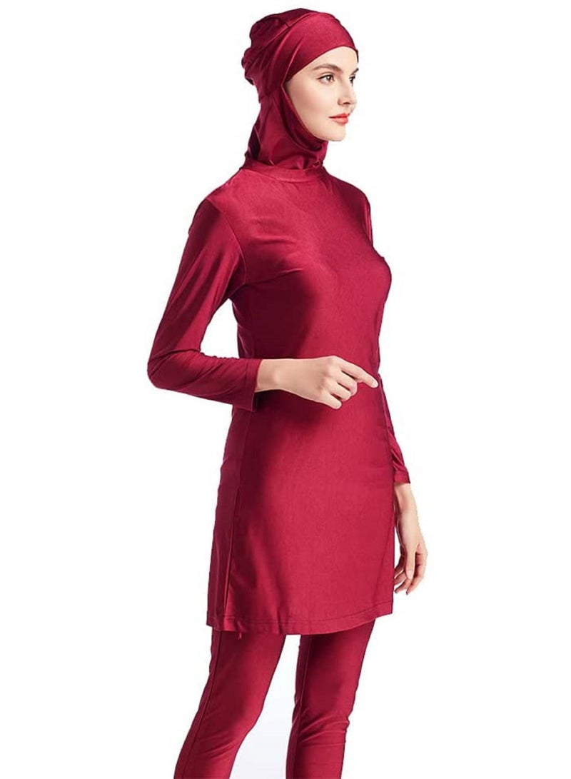 NIBEMINENT Women Modest Swimsuit Conservative Long Sleeve Beachwear Scarf Headscarf Abaya Cap, 3 piece Set - Image 4